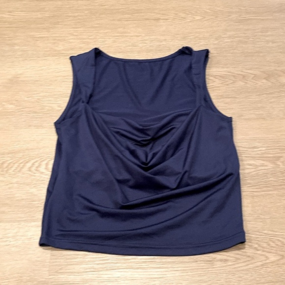 Navy Cowl Cropped Top